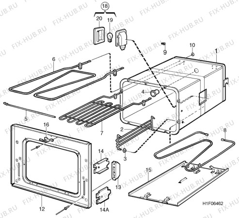 Взрыв-схема комплектующей Electrolux EKC7184AC - Схема узла H10 Oven Cavity (small)